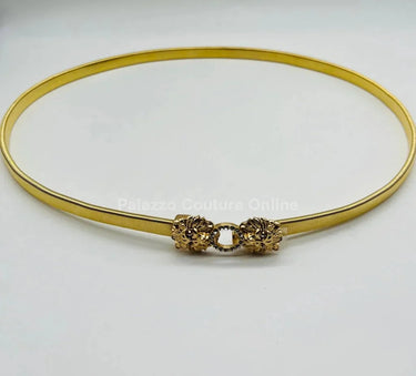 Crystal Safari Elastic Lion face Belt Gold - stylish belt for dresses and outfits