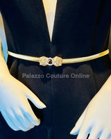 Crystal Safari Elastic Lion face Belt Gold - trendy women's fashion belt