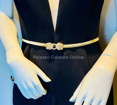 Crystal Safari Elastic Lion face Belt Gold - trendy women's fashion belt