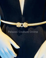 Crystal Safari Elastic Lion face Belt Gold - women's statement waist belt accessory