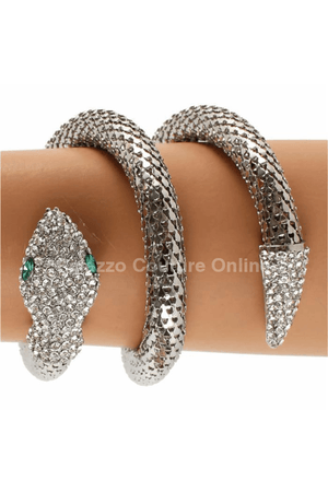 Crystal Snake Bangle Silver Bracelet