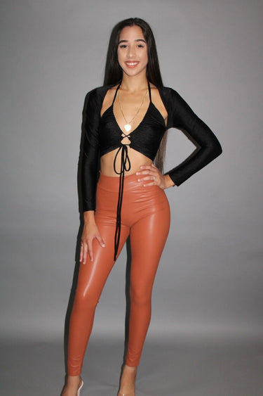 Cut Out Back Halter Ruched Crop Top (Black) - women's cropped top