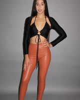 Cut Out Back Halter Ruched Crop Top (Black) - stylish going out crop top