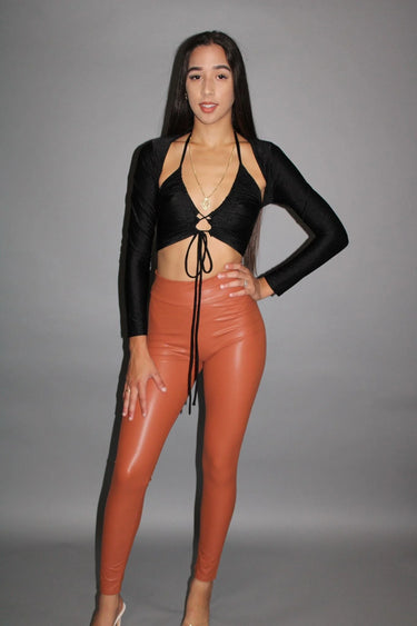 Cut Out Back Halter Ruched Crop Top (Black) - stylish going out crop top