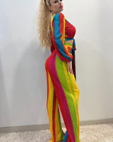 Dance Under The Sun Rainbow Pant Set – Pleated Two-Piece showing coordinated top and pants construction