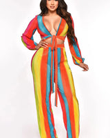 Dance Under The Sun Rainbow Pant Set – Pleated Two-Piece front view showing complete two piece pant set