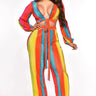 Dance Under The Sun Rainbow Pant Set – Pleated Two-Piece front view showing complete two piece pant set