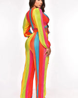 Dance Under The Sun Rainbow Pant Set – Pleated Two-Piece close up of pleated top design and fabric detail