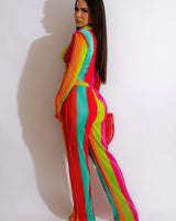 Dance Under The Sun Rainbow Pant Set – Pleated Two-Piece full body look paired with heels and accessories