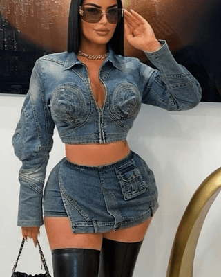 Daring Denim Skort Set - Palazzo Couture Online