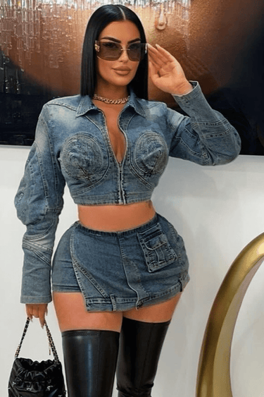 Daring Denim Skort Set - Palazzo Couture Online