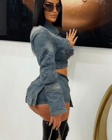 Daring Denim Skort Set - Palazzo Couture Online
