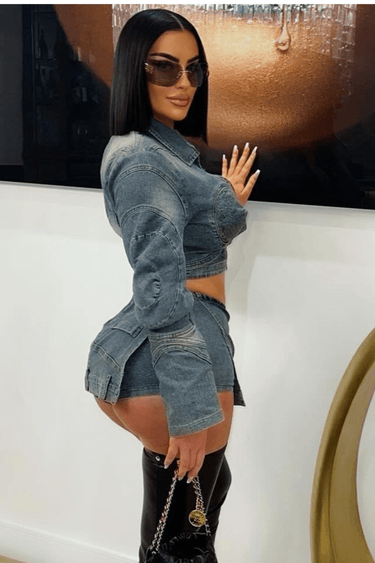 Daring Denim Skort Set - Palazzo Couture Online