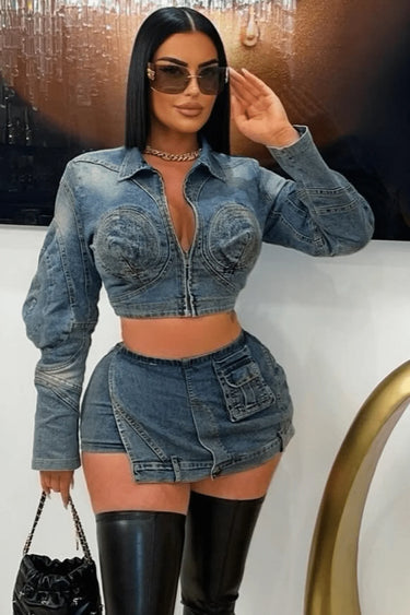 Daring Denim Skort Set - front view