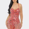 Dazzling Glam Rhinestone Red Mini Dress front view showing mini dress silhouette