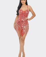 Dazzling Rhinestone Glam Mini Dress (Red) - Palazzo Couture Online