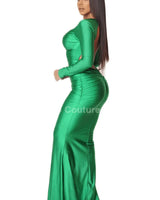 Women's Green maxi dress elegant style back view