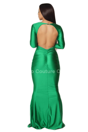 Deep in My Heart Gown (Green) side view highlighting floor-length hemline