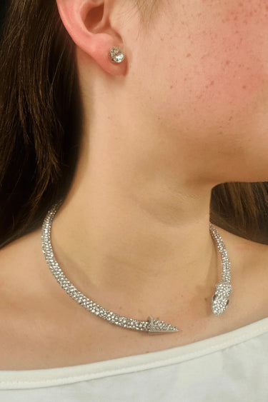 Delicate Serpentine Necklace Set (Silver) – Elegant Silver Jewelry Set for women - fashion jewelry by Palazzo Couture