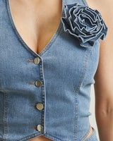 Denim Blossom Pant Set - Palazzo Couture Online