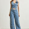 Denim Blossom Pant Set - Palazzo Couture Online
