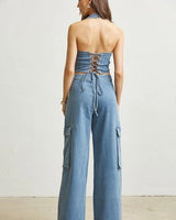 Women's Denim pant set denim style back view