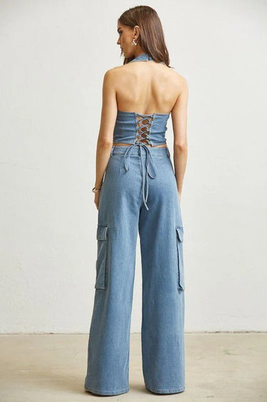 Women's Denim pant set denim style back view