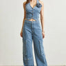 Denim Blossom Pant Set front view showing complete two piece pant set