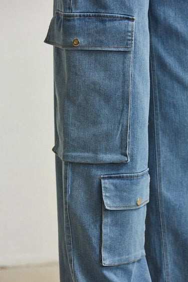 Denim Blossom Pant Set side view showing pants silhouette and fit