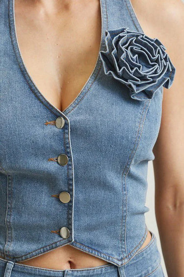 Elegant Denim denim two piece pant set styled for going out
