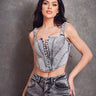 Denim Corset Style Crop Top (Black Acid Wash) - Palazzo Couture Online