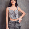 Denim Corset Style Crop Top (Black Acid Wash) for women - top by Palazzo Couture