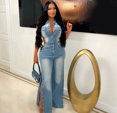 Denim Dreamer Jumpsuit - elegant jumpsuit for parties and events