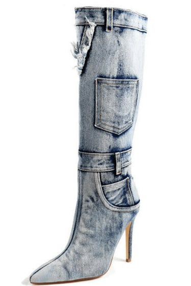 Denim High Boots for Women – Stylish Knee‑High Heels - women's fashion boots