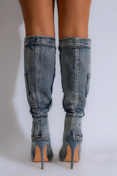 Denim High Boots for Women – Stylish Knee‑High Heels - trendy women's boots
