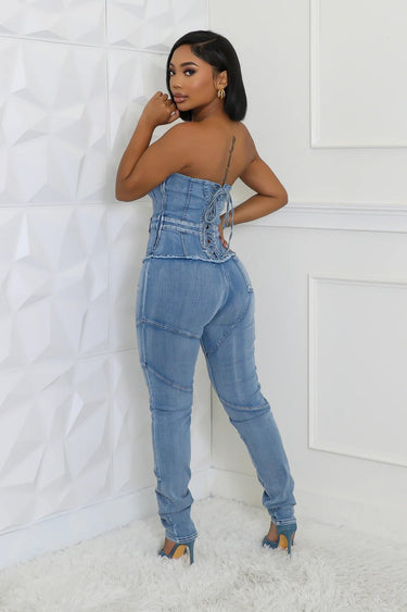 Denim Hourglass Bustier Jumpsuit - Palazzo Couture Online