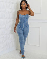 Denim Hourglass Bustier Jumpsuit - elegant jumpsuit for parties and events