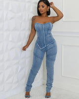 Denim Hourglass Bustier Jumpsuit - women's one-piece outfit for going out
