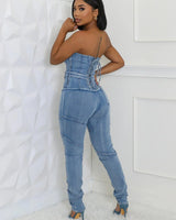 Denim Hourglass Bustier Jumpsuit - trendy women's jumpsuit
