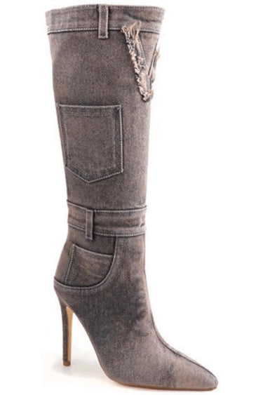 Denim Scandalous Knee-High Heel Boots (Camel) - women's fashion boots