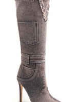Denim Scandalous Knee-High Heel Boots (Camel) for women - boots by Palazzo Couture