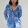 Denim Short Set with Long Sleeve Button-Up front view showing complete two piece short set