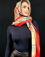 Derby Style Print Satin Scarf (red) - Palazzo Couture Online