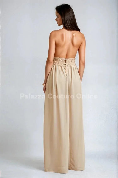 Desert Bloom Crochet Chiffon Shorts Set – Peanut - chic beach wear by Palazzo Couture