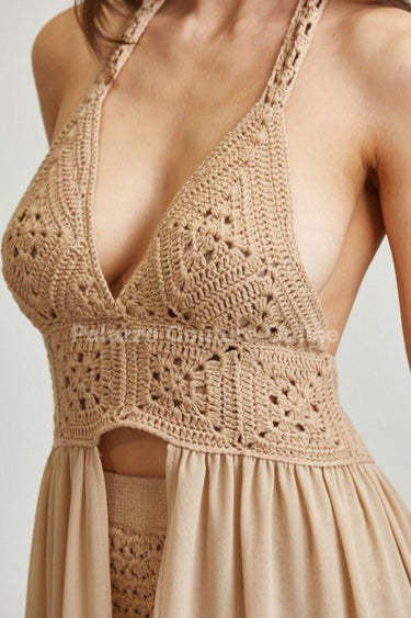Desert Bloom Crochet Chiffon Shorts Set – Peanut - Palazzo Couture Online