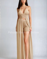 Desert Bloom Crochet Chiffon Shorts Set – Peanut - Palazzo Couture Online