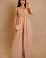 Desert Bloom Crochet Chiffon Shorts Set – Peanut - Palazzo Couture Online