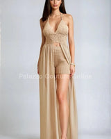 Desert Bloom Crochet Chiffon Shorts Set – Peanut - vacation cover up for women