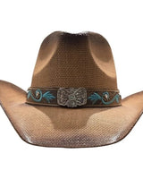 Desert Bloom Western Cowboy Hat with Turquoise Embroidery - front view