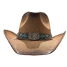 Desert Bloom Western Cowboy Hat with Turquoise Embroidery - front view